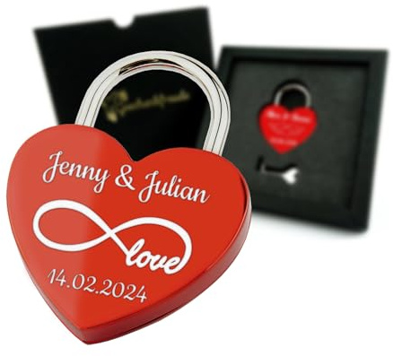 Geschenkfreude Liebesschloss mit Gravur und Schlüssel Herzschloss Rot Laser | Vorhängeschloss mit Gravur, personalisierte Valentinstagsgeschenke für Ihn und Sie, Geschenke für Paare, Schloss mit Gravur