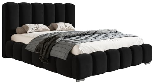 Emporius Polsterbett 200x200cm Pearl - Doppelbett mit Bettkasten, Schlafzimmerbett, Hersteller Möbel, Schlafzimmer - Velvet (Schwarz - Amor Velvet 4322)