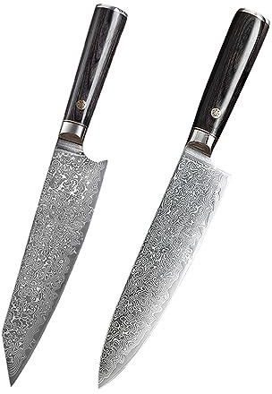 FBITE Coltelli da cucina da chef da 8 pollici Coltelli da cucina in acciaio di Damasco Coltello giapponese Coltello da pesce Mannaia da taglio