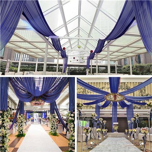 Highdi Tenture Mariage Plafond, Rideaux de Plafond Mousseline de Soie Tenture Mariage Semi Voile pour Arche de Mariage, Fête Prénatale (150x600cm,Bleu Marine)