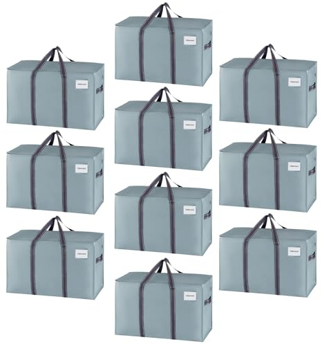 VENO 10 Pack Moving Bags and Large Christmas Storage Bins with lids. Alternative to Moving Boxes, Packing Supplies for College. Extra Large Heavy Duty Totes for Packaging (Light Blue Matte, 10 Pack)