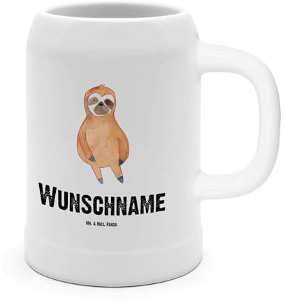 Mr. & Mrs. Panda Bierkrug Personalisiert Faultier Zufrieden - Personalisierte Geschenke, Steinkrug, Deko, Glück, Happy, Personalisierter, Mit Namen, Gelassenheit, Individueller, Krug