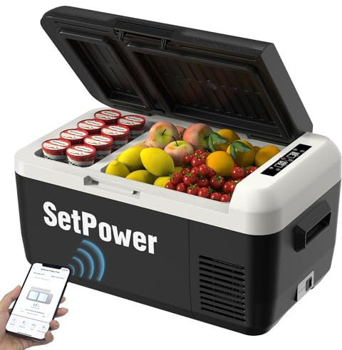 Setpower PT30 12 Volt Bilkylskåp med APP-Kontroll, 32 QT (30 L) Bilkylskåp, Dubbelzon 12 V Kyl och Frys, Bärbara Elektriska Kylare för Fordon, Husbil, SUV, Bil, Camping, Resor, Utomhus och Hemmabruk