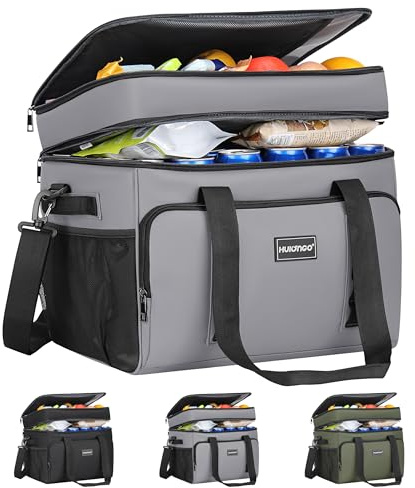 Hulongo 42L Soft Cooler, Insulated Large Cooler Bag for Beach, Car, Outdoor, 60Cans, Grey