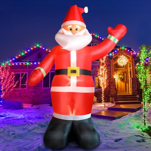 300 CM Uppblåsbar Juldekoration, Jultomte med Röda Handskar LED-ljus Trädgårdsdekoration, 10 FT Jultomte Uppblåsbar Inomhus/Utomhus Förbättrad Juldekoration