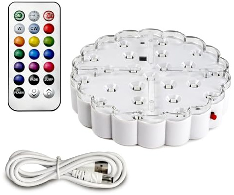 LED Lichtsockel 6 Zoll – Fernbedienung mit 13 Farben & Farbwechselmodi, Helligkeitsregelbar, USB/Batteriebetrieben, Perfekt für Beleuchtung von Transparenten Objekten Tischdecken Vasen