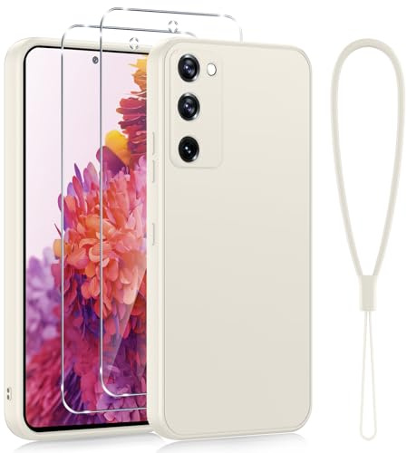 Viojrlra Silikon Hülle für Samsung Galaxy S20 FE 5G 6,5 Handyhülle mit 2 Stück Panzer Schutz Glas mit Band, Dünn Slim Ganzkörper Schutzhülle, Seidig-Weicher Berühren Stoßfest Kratzfest Case (Weiß)