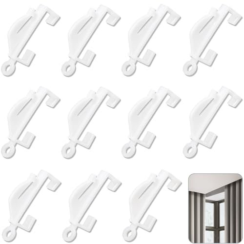 White Plastic 25-Piece Curtain Hooks, Sliding Rail Gliders for Track Window, Shower, Door