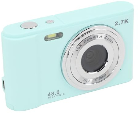 Digitalkamera ABS 48MP HD 16x Zoom 2,7K Vlogging Kompaktkamera Hemfotograferingskamera för Hem och Resor (Ljusgrön)
