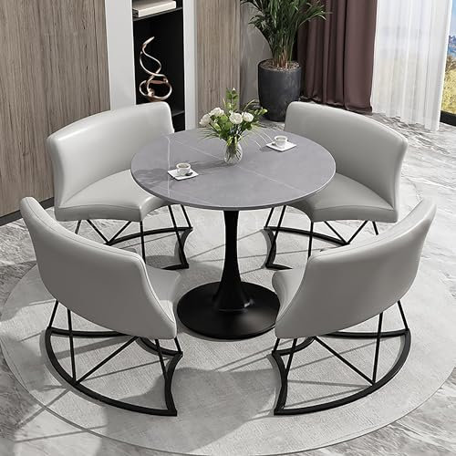 Modernes 5-teiliges Konferenztisch- und Stühle-Set für Büro, Empfangsraum, Club, runde Konferenzraumtische mit Schreibtisch und 4 Stühlen, ideal für Konferenzraum oder Esszimmer, stilvolle Möbel
