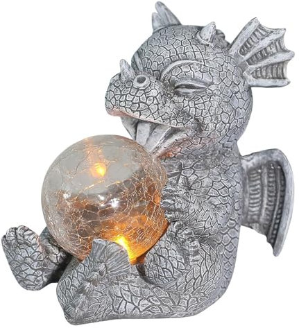 Drachenskulptur-, Drachengartenstatue - Gartenskulptur Aus Harz Für Den Außenbereich, Dinosaurier-Statue - Drachenfiguren-Skulptur -Mit Licht Für Hofgartendekoration