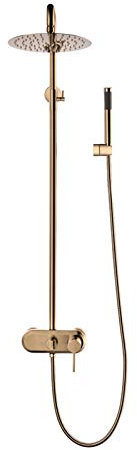 TATITZRO Dusch-Kombi-Set aus gebürstetem Gold, wandmontiertes Badezimmer-Duscharmatur-Set mit 10-Zoll-Regenduschkopf, Handbrause, Wasserfall-Badewannenarmatur