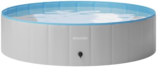 tectake® Piscina per Cani Pieghevole, Fondo Antiscivolo, Pareti Rinforzate, PVC Resistente agli Strappi, con Valvola di Scarico, Piscina Rotonda, Facile da Montare - 120 cm