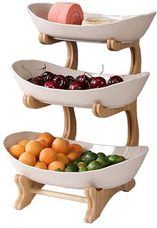 3 Tier Bamboo Fruit Basket Stand for Kitchen Countertop Decorative Fruit Bowl Organizer for Vegetables Snacks and More