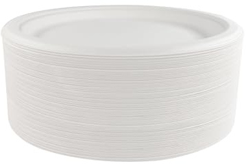 JinPhon 50Pcs 7’’ Assiettes Jetables en Bagasse Rigides, Biodégradables & Compostables, Assiettes Écologiques pour Pique-nique, Restaurant, Anniversaire, Steak Dessert, Couleur d'origine