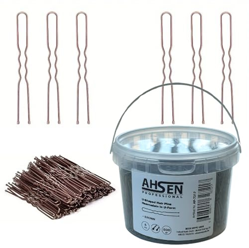 Ahsen Professional Wavy U-Shaped Hair Pins 5cm Brown - Haarnadeln mit Aufbewahrungsbox Braun