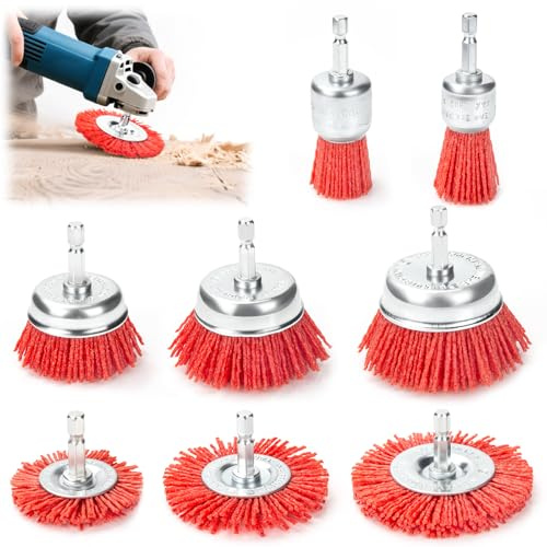 Spazzola Nylon Trapano, Set di 8 Spazzole Per Legno In Nylon, Assortite Trapano Con Attacco Esagonale Da 1/4, Per La Pulizia E La Rimozione Di Ruggine