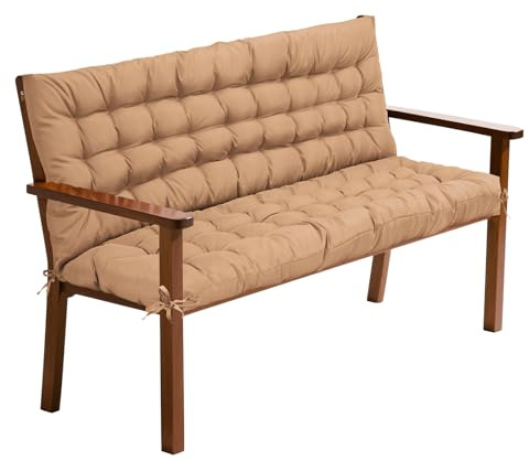 FAMIROSA Cojín para banco de jardín, columpio de jardín, resistente al agua y a los rayos UV, cojín para asiento y respaldo, para banco de jardín, columpio de jardín, interior y exterior (caqui, 120 x