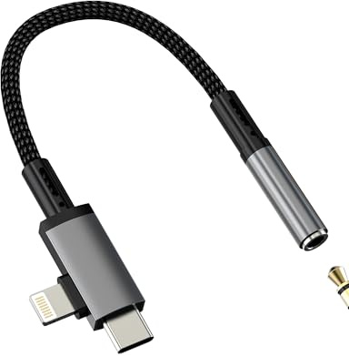 USB C Lightning to 3.5mm Audio Headphone Jack Adapter(2in1)for iPhone 16 15 14 Pro AUX Cable Splitter for Apple MFI Certified Headset Connector for iPad Compatible for Samsung Android Car Accessories