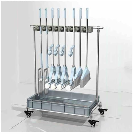 Rastrelliera per mocio e scopa con ruote, mobiletto rimovibile per armadio, scaffale per attrezzi da giardino con lavabo per mocio per prodotti per la pulizia organizzati