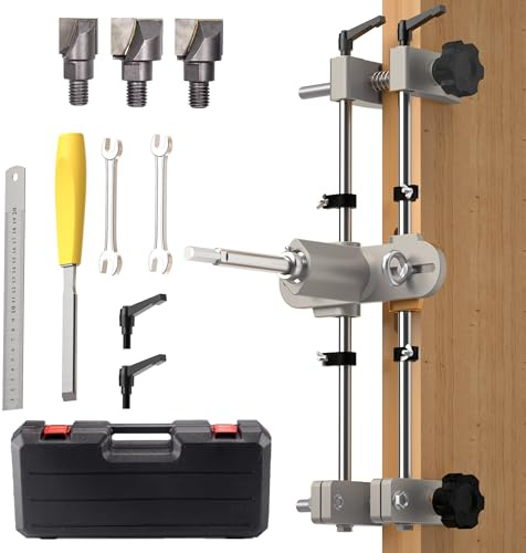 Mortise Lock Jig, Mortice Door Lock Jig Hole Opener Sliding Cutter Tool Kit with 3X Tungsten Steel Cutter Blades for Wooden Cabinet Door Lock Installation Kit