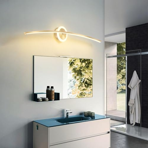 Mengjay LED Wandleuchte Innen Modern,Badezimmer Lampe 3000K/4000/6000K Spiegelleuchte Bad,Flurlampe Lang Wandlampe für Wohnzimmer Schlafzimmer Kinderzimmer Treppen (Gold, 80cm)