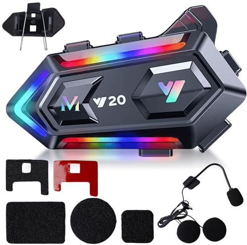 Motorradhelm Bluetooth Motorrad Helm Bluetooth Headset, Doppelte Geräuschreduzierung Headsets, RGB/Freisprechen/AI-Sprachsteuerung/Starke Bass/IPX6 wasserdichte Kopfhörer Kompatibel Alle Helme