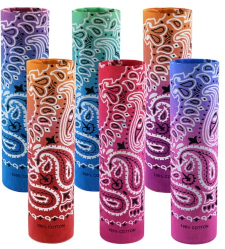 BOUBONI 6 Stück 100% Baumwolle Bandana Paisley Bandanas Vielseitiges Kopftuch Multifunktionstuch Kopftücher Halstücher Damen Männer (Weiß)