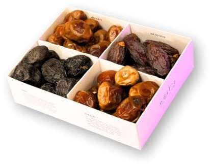 Odilia Palm Harmonie Discovery Box – 500g Exklusive Bio Dattel Vielfalt | 4 Edle Sorten: Ajwa, Sukkari, Monefie, Medjool | Vegan, Glutenfrei, Ohne Zuckerzusatz | Luxuriöse Geschenkidee