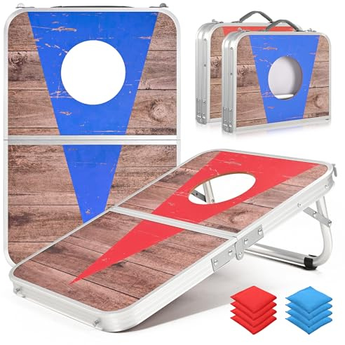 ROPODA Bean Bag Toss Game Set, Portable Cornhole Game Set with 8 Bean Bags, Lightweight Aluminum Alloy Edging Cornhole Board, Indoor & Outdoor Throwing Garden Games for Kids & Family