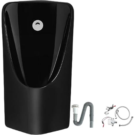 Smart Sensing Urinoir mural en céramique pour homme pour restaurants, bars, centres commerciaux, hôpitaux, design moderne noir pour zones à fort trafic