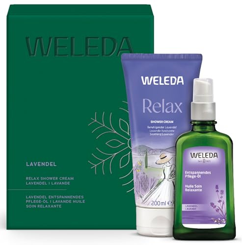 WELEDA Bio Weihnachts-Geschenkset Lavendel 2025 - Naturkosmetik Winter XMAS Geschenk Set bestehend aus Duschgel & Körperöl - Unisex Körperpflege Set zu Weihnachten für Frauen & Männer