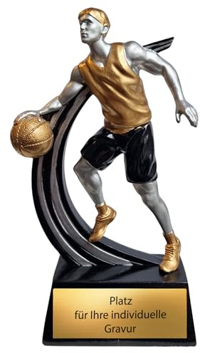 Basketball Pokal 12 cm aus Resin - Trophäe mit Gravurschild & Spieler | Kompakter Award ca. 100 g für Vereine & Turniere, ideal als MVP-Preis, Top Scorer Ehrung oder Geschenk für Basketballfans