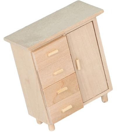 Chenxi Studio Holzkommode im Maßstab 1:12, mit 4 Schubladen, für Miniatur-Puppenhäuser, Zubehör, Aufbewahrung, Vintage-Kompaktmöbel, Miniatur-Schlafzimmermöbel für Puppenhäuser