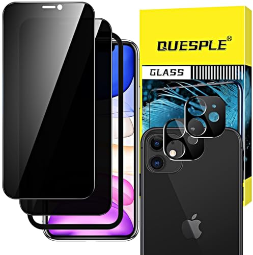 QUESPLE [2+2 Stück] Panzerglas Sichtschutz für iPhone 11 6,1 Zoll, 2 Stück Anti-Spähen Screen Privatsphäre Schutzfolie und Kameraschutz, 9H Härte Gehärtetem Glas Displayschutzfolie