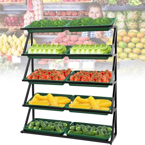 WJFTODAY Cesta para Frutas y Verduras de 4 o 5 Niveles, estantería para Tiendas minoristaminoristas, frutero para supermercados, Cesta para Aperitivos para Cocina, Oficina y Tienda, marrón, 5 Niveles