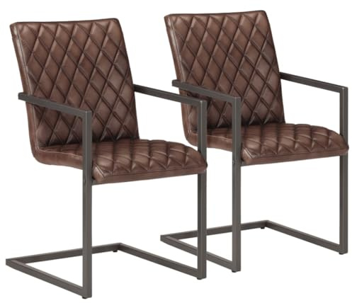 MOBCANT Freischwinger mit Retro-Design und Used-Effekt, Echtleder Braun Finish, für Küche und Esszimmer, 51 x 56 x 91 cm