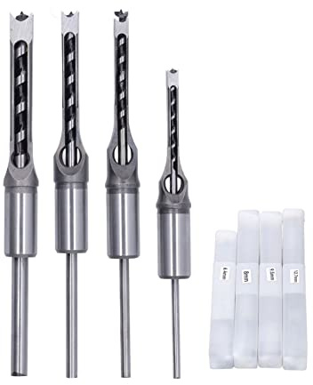 Set di 4 punte da trapano quadrate per la lavorazione del legno, punta svasatrice antiusura HSS, punte da trapano per fori quadrati 1/4 pollici 5/16 pollici 3/8 pollici 1/2