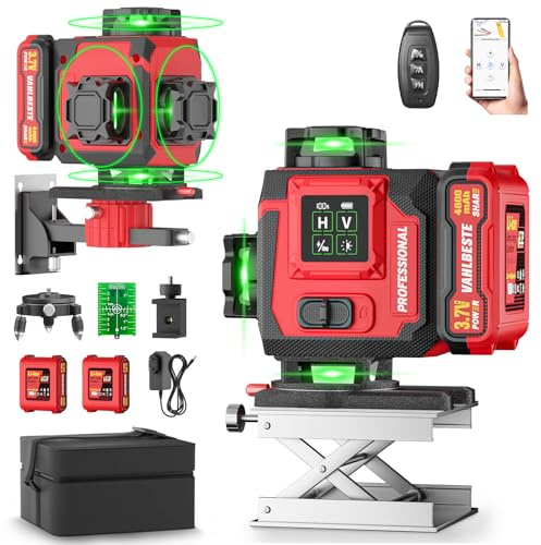 Vahlbeste Livella Laser,Livella Laser Autolivellante 360, 4x360 °Livello Laser con 2x4800mAh Batterie & Ampio Display LED,16 Linee Laser Verde/Telecomando/APP/IP54 per l'edilizia & Appendere Quadri