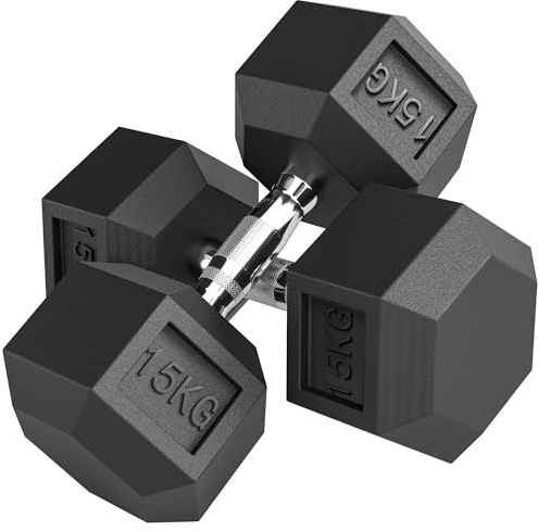 HOMCOM Set di Manubri da 2x15 kg, Set Pesi Palestra con Impugnatura Antiscivolo, Pesi Manubri, in Metallo, per Allenamento Fitness Casa e Palestra, Nero