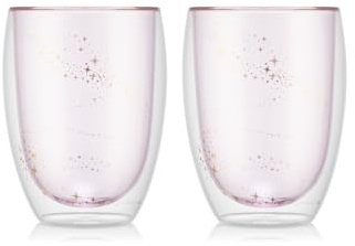 Bodum PAVINA 2 pcs Glass, Double wall, Medium, 0.35 l, 12 oz, Disney-Stardust, Pale Pink