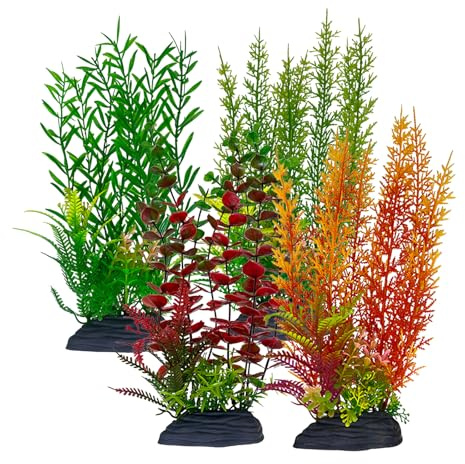 CLKUEH 4 PCS Fish Tank Plants Artificial, Aquarium Greenery Plastic Aquarium Decoration Plants Low Maintenance Fish Tank Accessories for Aquascaping