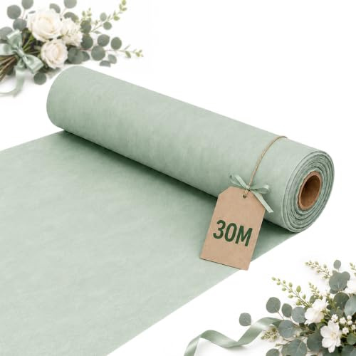 Forbabe 30cm x 30m Vlies Tischläufer Eukalyptus Grün Tischband Salbeigrün | Reißfestes Tischläufer Rolle in Salbeigrün Moderne Tischdeko Eukalyptus Grün für Hochzeit, Taufe, Kommunion & Geburtstag