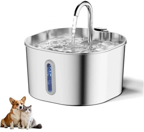 Catvitalis Fuente de Agua Gatos, Bebedero para Gatos de Acero Inoxidable 304 con Filtración Triple y Flujo Atractivo para Prevenir Deshidratación