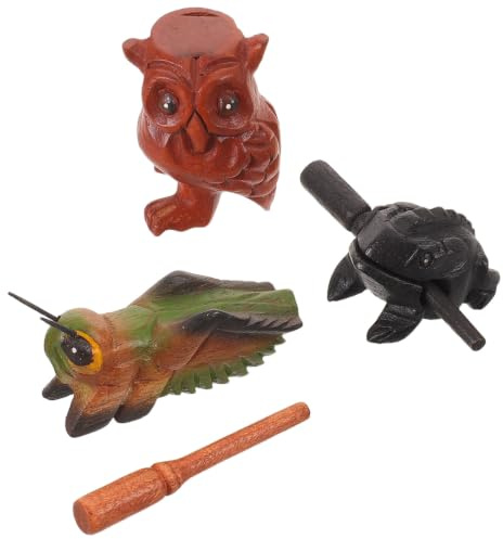 Healeved 3pcs Wooden Frog Guiro Percussion Instruments Set with Crisp Animal Sounds, Lightweight and Handpolished, for Music Class and Individual Play