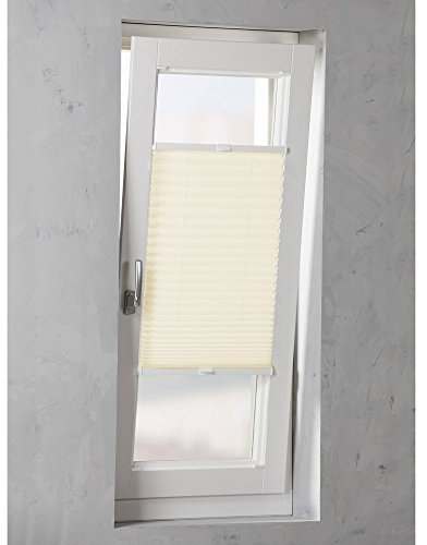 Original Easy-Shadow Plissee verspannt Faltstore in der Farbe creme / Breite 67 cm x Höhe 80 cm / 67x80 cm - Montage im Rahmen in der Glasleiste / Maßanfertigung