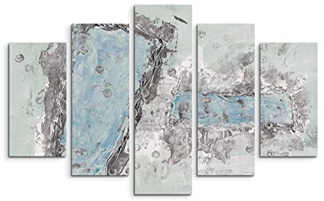 Paul Sinus Art 5 teiliges Wandbild auf Leinwand (Gesamt: H: 100cm B: 160cm) Keilrahmenbild Canvas Fotodruck Leinwandbild Leinwanddruck Kunstdruck Wandbild blau grau beige Formen