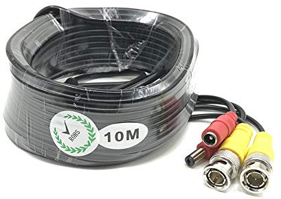 BW Câble d'alimentation vidéo BNC 10 m pour caméra de vidéosurveillance DVR système de sécurité (10 m) – Type de câble : 0,2 mm², câble OD : 4,0 mm