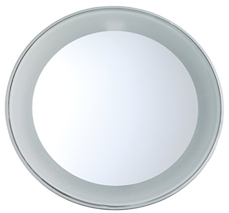 TWEEZERMAN Kosmetikspiegel mit Beleuchtung (15-fache Vergrößerung, LED Licht, Schminkspiegel mit Saugnäpfen, 9 cm Durchmesser), Silber
