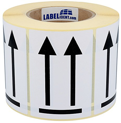 Warnetiketten 74 x 105 mm - Paket Aufkleber Doppelpfeil - Hier oben/Diese Seite nach oben/This side up - 1.000 Versandaufkleber auf 1 Rolle(n), Papier weiß-schwarz